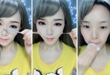 ผู้หญิงเอเชียก่อนและหลังแต่งหน้า